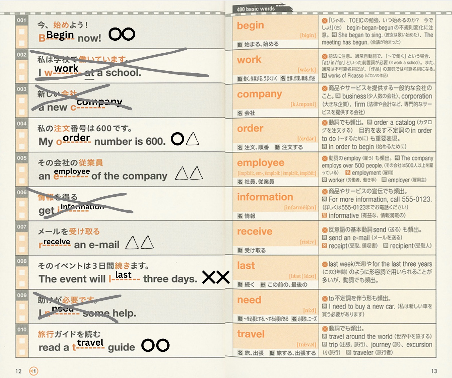 毎日の仕分けで丸・三角・バツを重ねて記録した見本